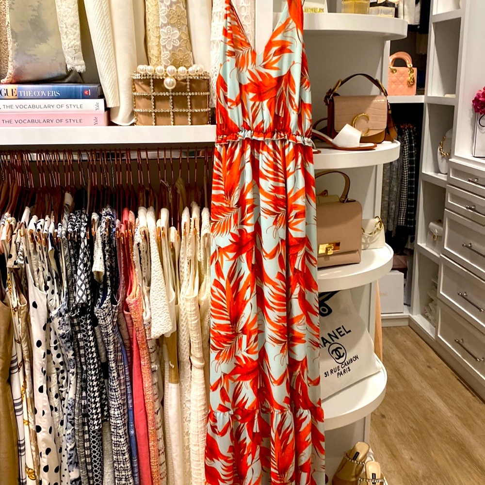 H&M Orange and White Tropical Print Maxi Dress